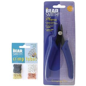 The Beadsmith Crimping Set, Crimp Forming Pliers 5-1/8" and 500 Crimp Tubes, 2x2mm in Assorted Colors, Creates Smooth, Rounded Crimps Every Time, No Sharp Edges