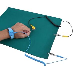 High Temperature Mat Kit, Anti Static Wrist Strap Electrostatic Discharge Ground Wire Mat Set for Wire Worktable Surface