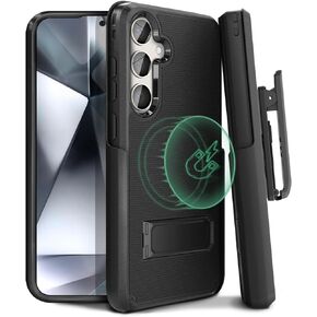 MOTIVE Designed for Samsung Galaxy s25 Case with Belt Clip, Compatible wiht MagSafe Qi2, Dual-Layer 10FT Military Grade Drop Protection, Shockproof s25 Holster Case 6.2" | Black