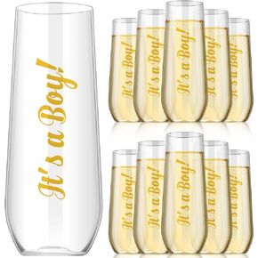 Maxcheck 24 Pcs Baby Shower Plastic Champagne Flutes Disposable Champagne Glasses Baby Shower Glasses Stemless Champagne Flutes Cocktail Cups Mimosa Bar Cups Baby Shower Favors for Guests (Boy)