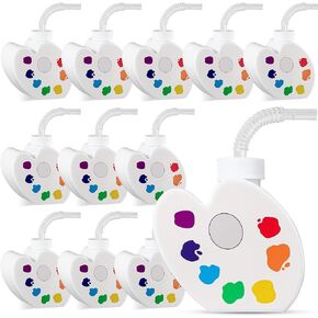 Sratte 12 Pieces Art Themed Party Paint Party Favor Gift Supplies Palette Shape Cups with Straws and Lids,10 oz Plastic Palette Cups for Art Birthday Party Reusable Bulk for Kids Baby Shower