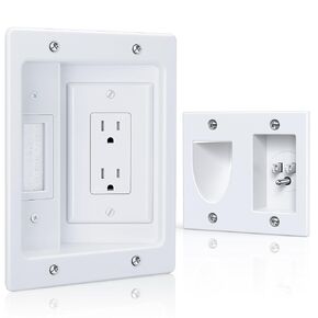 ZEXMTE in Wall Cable Management Kit for TV, Recessed Outlet Wall Plate Cable Pass Through for TV Power Cables & Low Voltage Cables, Home Office Theater Systems,White
