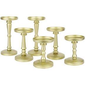 Koyal Wholesale Vintage Antique Metal Pillar Candle Holders| Rustic Candle Holder Home Decor | Set of 6, |Champagne Gold