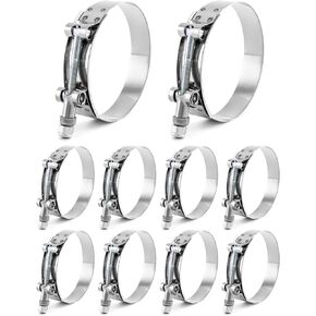 QWORK 3" T-Bolt Hose Clamp Stainless Steel, 10 Pack Working Range 83mm-91mm for 3" Hose ID, Turbo Intake Intercooler Clamp
