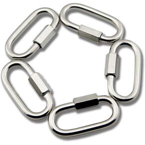 Yasorn 2-Pack M8/0.32" 304 Stainless Steel D Shape Locking Carabiner Quick Link Chain Connector Keychain Buckle for Fence Gate, Camping and Indoor Outdoor Equipment Accessories