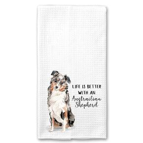 Watercolor Life is Better with an Australian Shepherd Aussie Microfiber Kitchen Towel Gift for Animal Dog Lover