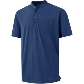 M MAELREG Collarless Golf Shirts for Men Dry Fit Moisture Wicking Performance Pocket Heather Men’s Henley Shirts Short Sleeve