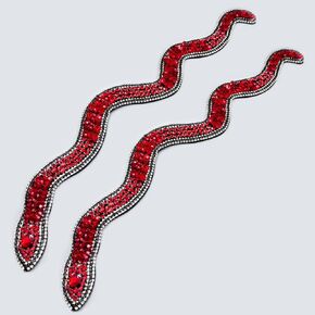 18" Large Sparkle Rhinestones and Sequin Red Snake Shaped Patches Applique Trim Ribbon for Outfit Pack of 2