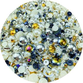 Mix Resin Rhinestones Half Round Pearls,30g Flatback Rhinestones Half Pearl Beads for Crafts Multi Size 3mm-10mm Half Pearl Rhinestone for Bottles,Nail Art,Shoes (Light Pink Blue Series)