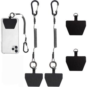 Stretchy Phone Lanyard Tether with Patch,2×Stainless Steel Lanyard+4×Phone Case Anchor,Phone Anchor Compatible for iPhone Samsung To Anti-Drop When Outdoor Skiing Hiking Cycling Climbing