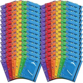 V-Opitos Pencil Pouch for 3 Ring Binder, Bulk 144 Pack 3-Holes Zipper Pencil Pouches in Assorted Colors, Sturdy and Durable Cloth Pencil Holder with Clear Window for Office School College Supplies in Kuwait