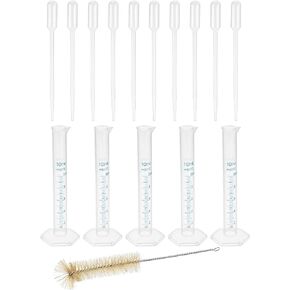 uxcell Plastic Graduated Cylinder, 10ml Measuring Cylinder with 10 Transfer Pipettes and 1 Brush, 16in1 Set for Science Lab