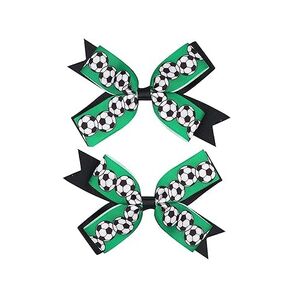 Soccer Hair Accessories, Soccer Hair Bows, Soccer Ball Bow，Soccer Ribbon Bow Hair Clips ，bows Hair Accessories for girls. B (White B)