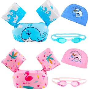 مجموعة من 2 سترة سباحة للأطفال من Rcanedny سترات قافزة تطفو على حمام السباحة ونظارات السباحة للأولاد والبنات بوزن 30 إلى 55 رطلاً وحفلات حمام السباحة in Kuwait