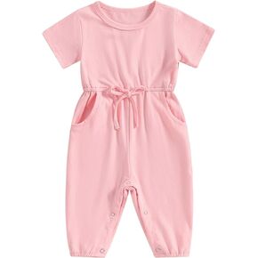 Mubineo Toddler Baby Girl Boy Summer Fall Clothes Basic Plain Romper Jumpsuit Short Sleeve Rompers Cute Newborn Outfits