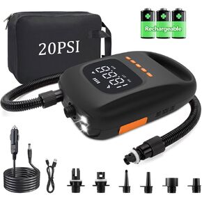 مضخة لوح مجداف قابلة لإعادة الشحن من دوجي مع بطارية 7500 مللي أمبير في الساعة، مضخة هواء كهربائية عالية الضغط 20 رطل لكل بوصة مربعة، مضخة سوب محمولة ذات تضخم مزدوج المرحلة، مضخة هواء ذاتية الإيقاف لألواح التجديف القابلة للنفخ والقوارب والمراتب in Kuwait