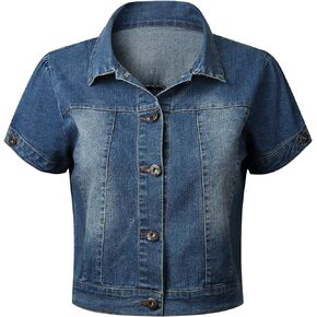 Only Faith Women Short Sleeve Shawl Neck Denim Jacket Button Up Jean Short Coat