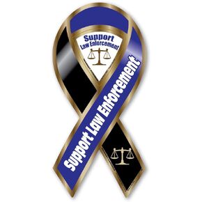 Support Law Enforcement Blue/Black 2-in-1 Mini Ribbon Magnet by Magnet America Is 4" x 2" Made for Vehicles and Refrigerators