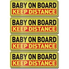 YIKIADA Baby on Board Car Magnet Sign 12 x 4 Inches Reflective Keep Distance Magnetic Warning Baby Safety Signs for Vehicles 4 Pack