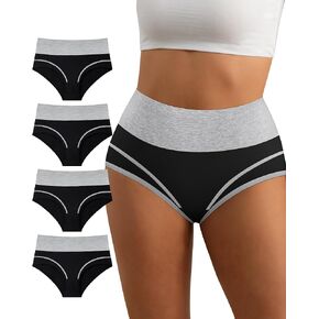 MIOTAN Women's Cotton Underwear Tummy Control High Waisted Soft Stretch Briefs Full Coverage Panties 4 Pack