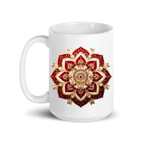 Flower Mandala Ceramic Coffee Mug, 15 OZ