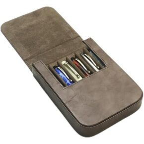 6Slots Leather Fountain Pen Case Collector Organizer - Handmade Pen Case Vintage Crazy Horse Print Leather Pen Protective Sleeve Cover Pen Storage Gift Box (6slot-Black)