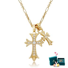 DAZLIME Gold Cross Necklace for Women,14K Gold Double Cross Necklace Non Tarnish,Handcrafted Double Cross Pendant,Cubic Zirconia Couple Style Jewelry Birthday Valentine's Day Easter Day Gifts