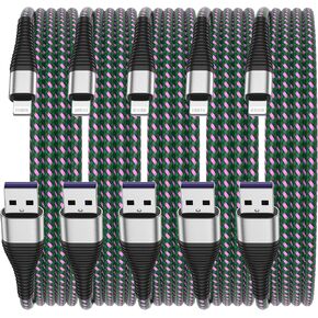 شاحن iPhone 6 أقدام، [معتمد من Apple MFi] كابل Lightning 5 حزم 6 أقدام، سلك شحن iPhone طويل 6 أقدام كابلات USB متوافقة مع iPhone 13/12/11/Xs/XS Max/XR/X / 8/8 Plus / 7/7 بلس/ 6 (بنفسجي) in Kuwait