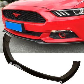 MUCO 3pcs Front Bumper Lip Spoiler Kit Compatible with 2015 2016 2017 Ford Mustang Gloss Black Valance Fascia Cover Guard Protection Conversion