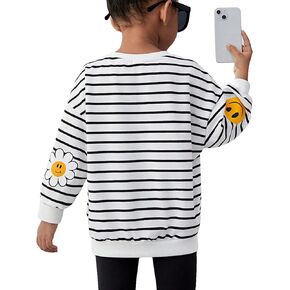 Floerns Girl's Striped Print Long Sleeve Drop Shoulder Sweatshirt Pullover