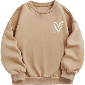 Floerns Girl's Heart Print Long Sleeve Crewneck Sweatshirt Pullover 8-14 Years