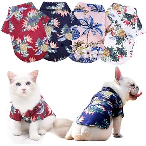 Coppthinktu 4 Pack Hawaiian Dog Shirt, Breathable Summer Sweatshirts Dog Clothes, Beach Pet Shirt Polo T-Shirts for Small Medium Dogs Cats Puppy, Floral Style