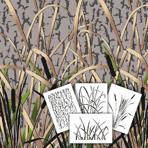 Redleg Camo® 11"x14" 4 Piece Camo Stencil kit Duck Boat camo Grass Bark Cat Tail Marsh Airbrush Reusable Spray Paint GK4