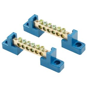 Moicstiy 2 Pcs Terminal Bus Bar Blue Terminal Block Screw Brass Terminal Grounding Strip Bus Bar Block with 6 Positions