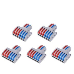 5pcs Reusable Wire Connectors 2 in 6 Out Lever Nut Conductor Terminal Blocks AWG28-15 Wire Push Cable Connector