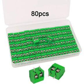 FULARR 80 قطعة ممتازة 2 موضع 2 دبوس توصيل كتلة طرفية PCB، 5.08 مم درجة وصلة PCB جبل برغي طرفية (300 فولت / 10 أمبير، أخضر)