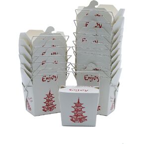 Hawkie Business 50 Pack Chinese take out box 8-OZ Bio Noodle Take Out Food Container: Perfect for Takeout Restaurants - White - Disposable and Recyclable (50)
