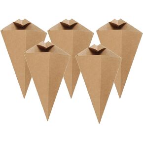 mollensiuer 50Pcs Disposable French Fries Holder Cardboard Food Cones Kraft Paper French Fries Cones Finger Food Cones with Built-in Dipping Pocket Party Food Cones Party Baking Supplies, Brown