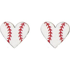 Baseball Earrings For Women Girls Heart Shaped Sports Softball Studs Earrings Player Sports Fan Gift Jewelry (White Heart)