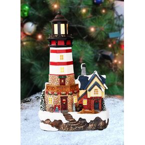 MOMENTS IN TIME 13.58"H Lighthouse - LED Lights, Adapter Included Christmas Village - Hand-Painted Resin Polyresin