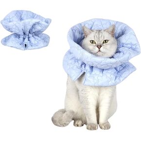 طوق حماية من THAIN Soft Cat للتعافي بعد الجراحة، بديل مخروطي للقطط قابل للتعديل، أطواق طباعة خفيفة الوزن مقاومة للماء للقطط والجراء (S أزرق)