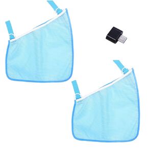 2 Pack Universal Side Sling Stroller Mesh Cargo Net and Organizer, Extra Stroller Storage Space, Non-Slip and Adjustable Straps (Blue) Type-C Convertor
