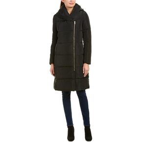 Cole Haan Women's Long Size Zip Hooded Quilted Down Coat