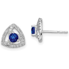 14k White Gold Diamond and Blue Sapphire Triangle Post Earrings 9x9 mm (0.005 cttw, I1 Clarity, H-I Color)