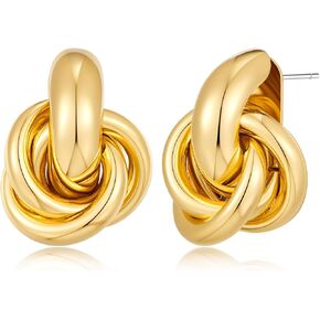 FILMOON Gold Geometric Drop Dangle Earrings for Women 18K Chunky Trendy Knot Stud Small Twisted Link Earring Jewelry Gift