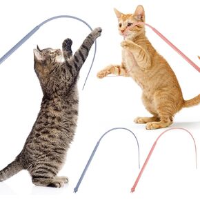 XLSXEXCL 2 Pcs Cat Toy Wand, Cat Toys Interactive Cat Toys for Indoor Cats Silicone Tail Teaser Toy Cat Toys for Bored Indoor Adult Cats Safe Silicone Cat Wand Toy
