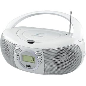 HANNLOMAX HX-321CD Portable CD/MP3 Boombox, AM/FM Radio, Bluetooth, USB Port for MP3 Playback, Aux-in, LCD Display, AC/DC Dual Power Source (White)