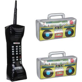 Minelife 3 Pack Inflatable Mobile Phone and Blow Up Radio Boombox, Inflatable Boom Box Fake Inflatable Phone 80s 90s Party Decorations for Rappers Hip Hop B-Boys Costume Accessory Party Supplies