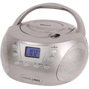 HANNLOMAX HX-332CD Portable CD Boombox, PLL FM Radio, Bluetooth, LCD Display, Aux-in, AC/DC Dual Power Source (Silver)