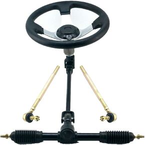300mm Steering Wheel Assembly Steel Gear Rack Pinion Set Replacement for 110cc Go Kart
